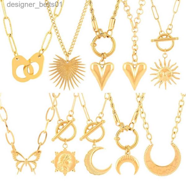 Ожерелья с подвесками из нержавеющей стали 316L, ожерелье для женщин, ожерелье в форме сердца, лунные наручники, кулон, колье, ожерелья, ювелирные изделия, подарок, Оптовая продажаL231215