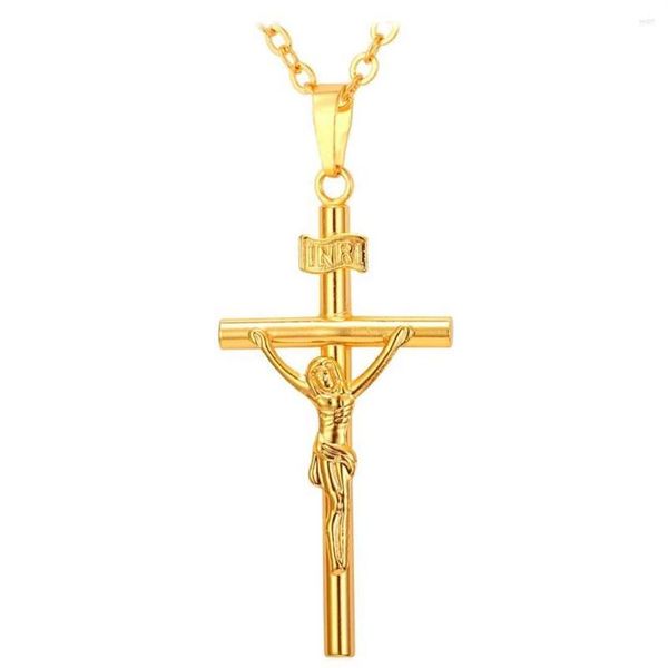 Collane con ciondolo Collare INRI Croce Pendente Uomini Gioielli Oro Argento Colore nero Religioso Cristiano Crocifisso Collana Donna P579235H