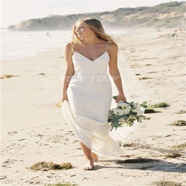 Simples boho vestido de casamento 2024 sexy decote em v sereia boêmio vestido de noiva sem costas praia vestido de noiva estilo country sexy cintas vestidos de casamento mariage