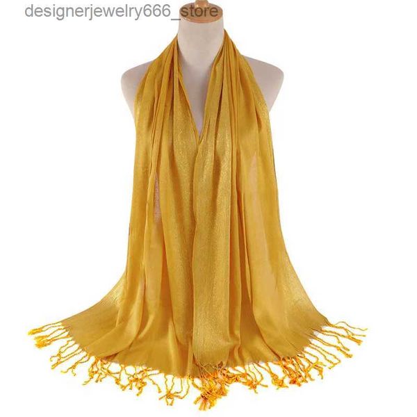 Шарфы золотой шелковая нить кисточка с длинным шарфом Женщины.