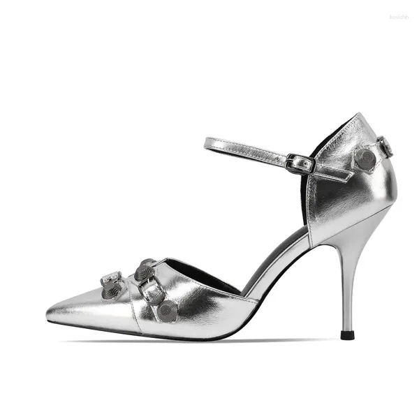 Sandalen 2023 Damen handgefertigte Leder Hohl High Heel Schuhe mit Nietendekoration für Hochzeit Party Prom Frauen