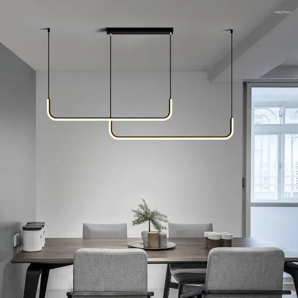 Kolye lambaları çift u şeklinde yaratıcı restoran lambası minimalist uzun şerit yemek salonu nordic tablo 110v