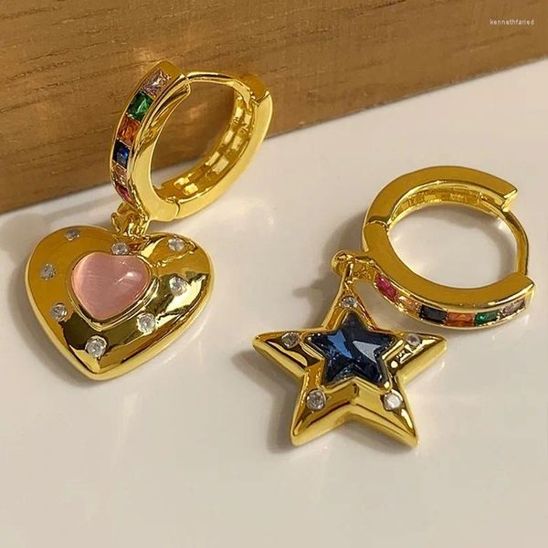 Pendientes colgantes de moda Retro Rosa ópalo en forma de estrella corazón asimétrico Rop Drop accesorios de joyería para mujeres regalos para los amantes