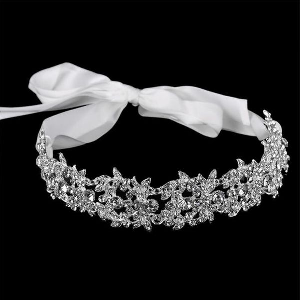 Tiara de noiva feita à mão, cristal, acessórios para cabelo de casamento, fita elegante, strass, mulheres, joias de cabelo 267a