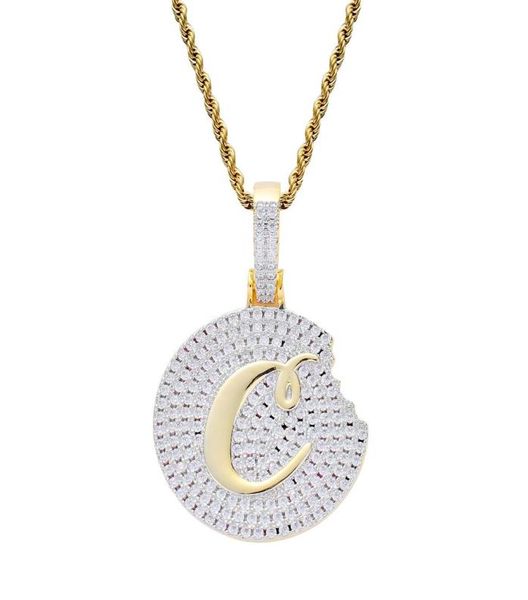 Stilista placcato oro 18 carati zirconi cubici diamante bling simpatico ciondolo biscotto collana hip hop rapper gioielli amanti regali per7436947