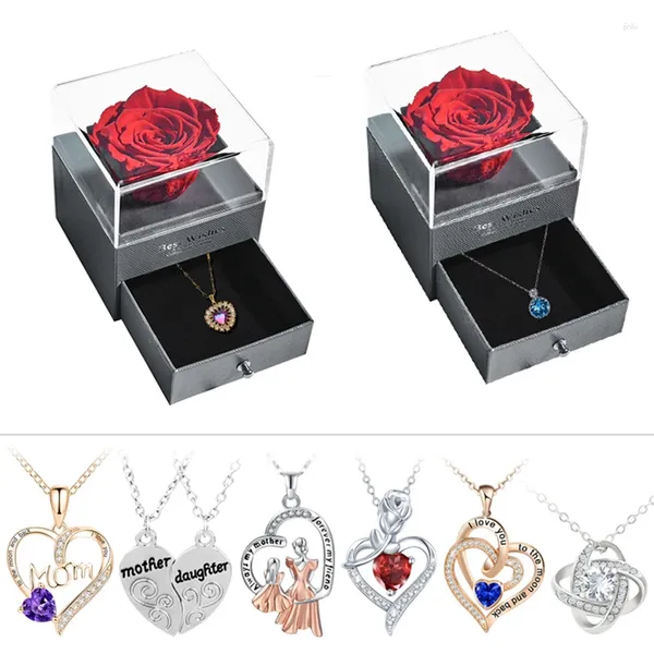 Ожерелья с подвесками, модное ожерелье с розами, ювелирные изделия, подарочная коробка, набор, свадебный, рождественский, для подруги