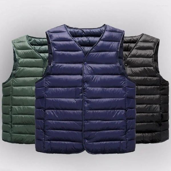 Coletes masculinos homens colete jaqueta colete elegante inverno acolchoado v pescoço casaco quente à prova de vento plus size cardigan para casual