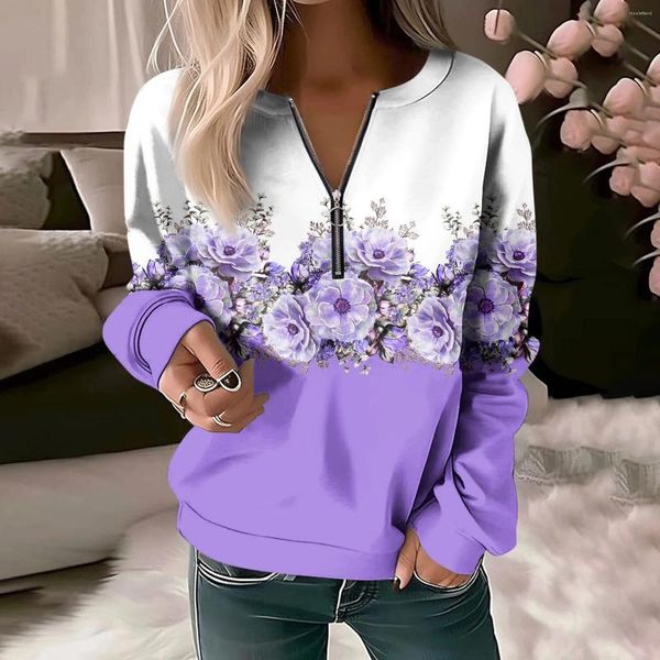 Kadın Hoodies Baskılı Moda Sıradan Fermuar Yuvarlak Boyun Uzun Kollu Grup Tees Kadınlar Vintage Sporcu Giyim Tozluk Sweatshirt