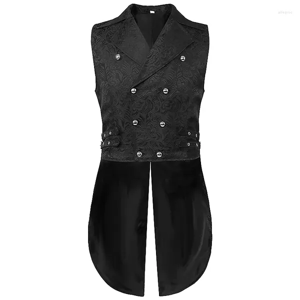 Gilet da uomo Gilet medievale Gilet lungo jacquard Senza maniche Frac Gotico Steampunk Abbigliamento uomo Blazer doppiopetto