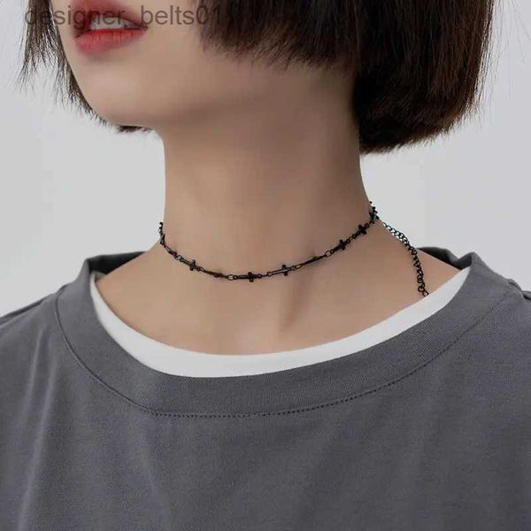 Chokers punk paslanmaz çelik çapraz gerdanlık kolye kadınlar için kızlar hiphop gotik çapraz yaka kolye kaya moda takı hediyeleri231201