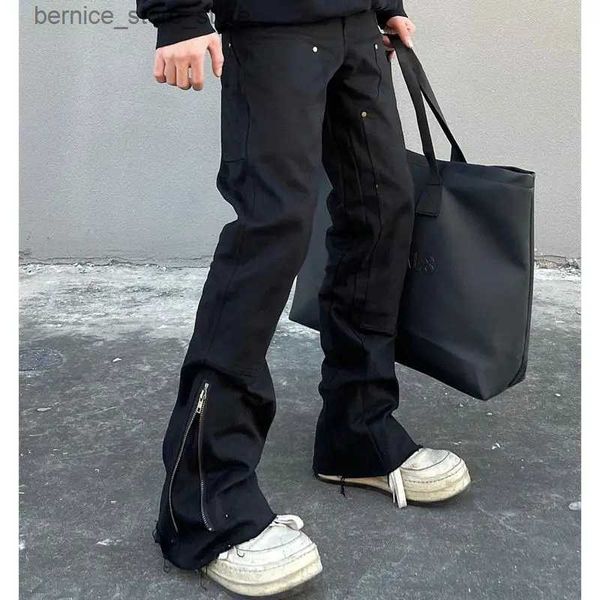 Мужские брюки Мужские узкие джинсы Корейская мода Повседневные брюки на молнии Черные брюки-карго Trendyol Уличная одежда в стиле панк Мужская джинсовая одежда Harajuku Y2k Хип-хоп Q231201