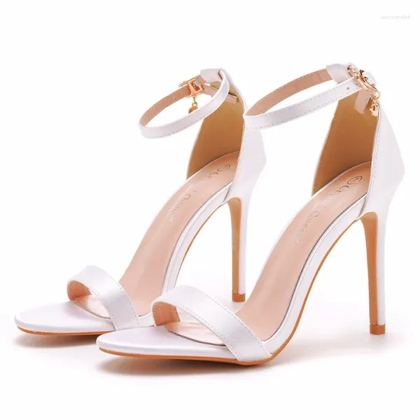 Сандалии, летние модные женские пикантные туфли из искусственной кожи на тонком каблуке 10 см с пряжкой и ремешком, свадебное платье, женская обувь белого цвета