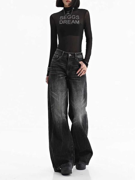 Damenjeans 2023 Herbst Winter American Retro High Waist Streetwear Style Schwarz Straight Jeans Hosen Frauen Wide Leg Baggy Y2K Denim Trouserzln231201