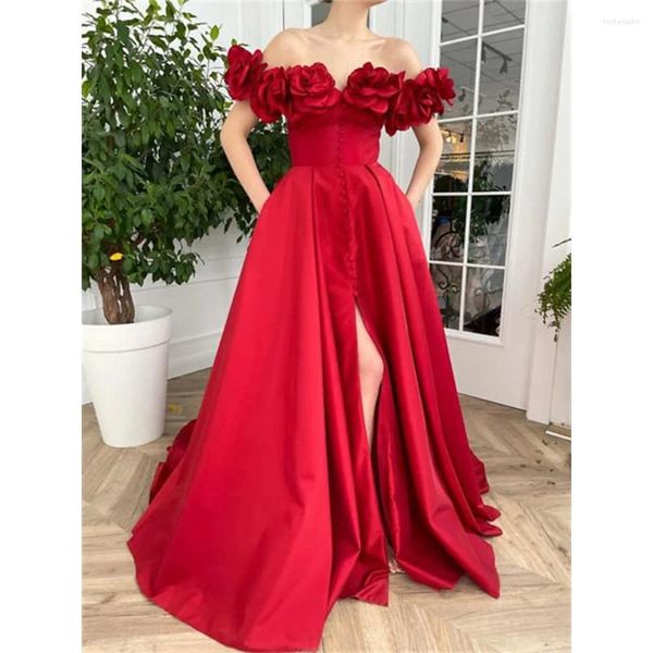 Partykleider Ankunft 2023 trägerloses handgemachtes Rosenblumenkleid nach Maß eine Linie roter langer Abend für Frauen