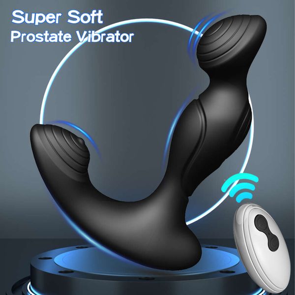 Brinquedo sexual massageador masculino massagem de próstata vibrador controle remoto motor duplo plugue anal silicone brinquedos adultos para homens