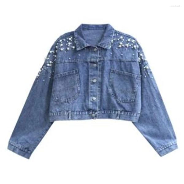 Jaquetas femininas Beading Jean Denim Curto para Mulheres Soltas Chaqueta Mujer Casaco de Escritório Outono Flor Feminino Chaquetas Outerwear