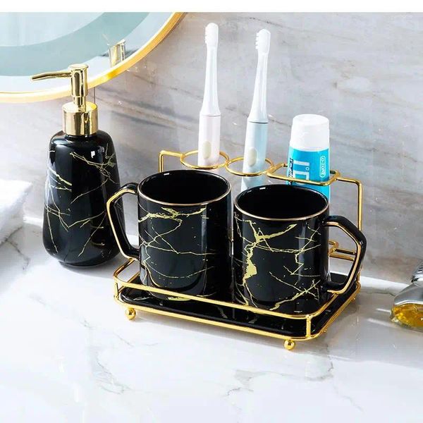 Set di accessori per il bagno Tazza per spazzolino da denti in marmo e ceramica Coppia domestica Lavaggio collutorio Spazzolino elettrico Scaffale Forniture per il bagno