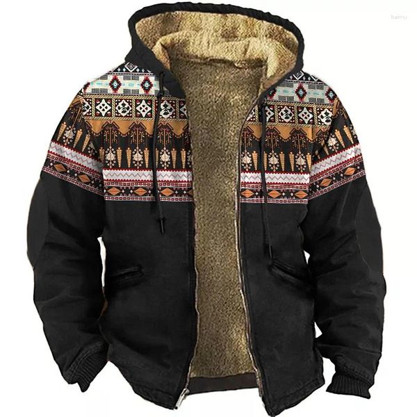 Herren Hoodies Reißverschluss Winter Fleece Parka Mäntel Ethnische Stammesgrafiken Jacke Sweatshirts Oberbekleidung Tägliche Kapuzen-Reißverschlussmäntel