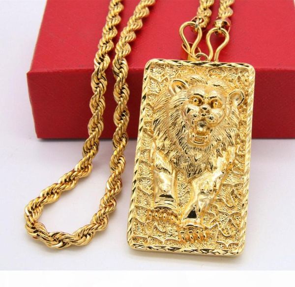 Collana con catena a corda con pendente modello grande leone in oro giallo 18 carati riempito con gioielli da uomo solidi stile Hip Hop1335956