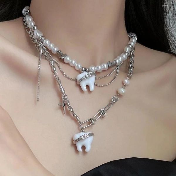 Correntes luxuoso na moda pérola dente pingente punk design irregular colar geométrico para menina mulher clavícula cadeia jóias