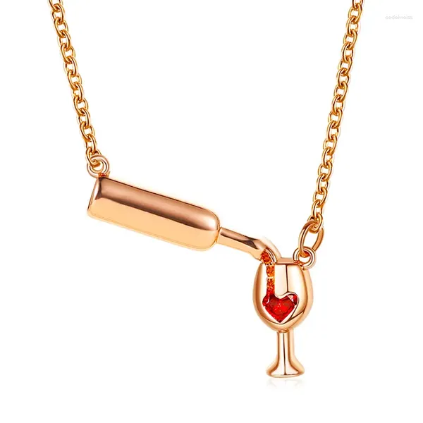 Collane con ciondolo Cristallo Cuore rosso Bottiglia di vino Donna Strass Oro rosa Argento Colore Amore Vetro Fascino Gioielli Catena clavicola