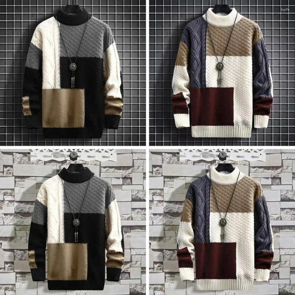 Herrenpullover, elastisch, für Herren, Colorblock-Pullover, Preppy-Stil, warm halten, Polyester, Anti-Pilling