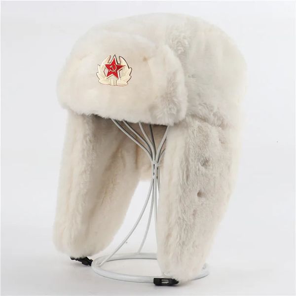 Trapper chapéus homens mulheres exército soviético emblema militar rússia bombardeiro piloto trooper chapéu inverno falso pele earflap neve bonés 3 estilos 231130