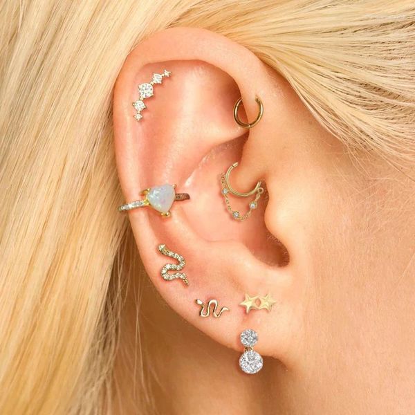 Ohrstecker 1PC Rook Piercing Ohrring für Frauen Exquisite Opal Herz Ohr Manschetten Ohrstecker Knorpel Tragus Körperschmuck GeschenkEF119