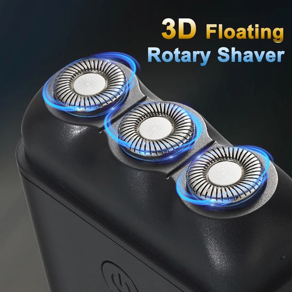 Lâminas de barbear Mini Barbeador Rotativo Elétrico para Homens 3D Flutuante Portátil Barbear Navalha 3 Lâmina Impermeável Barbear Alternativo Barba 231201