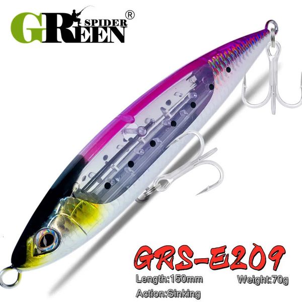 Baits Lures GREENSPIDER Flash Blade Sinking Big Pencil 165 mm 70 g Ozeanboot-Angelköder 3 x starker Haken für Thunfisch GT Seefisch 231130