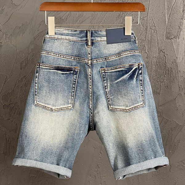 Sommer Für Männer Jeans Stretch Männlichen Denim Hellblau Malerei Desinger Streetwear Herren Shorts Casual Knie Länge