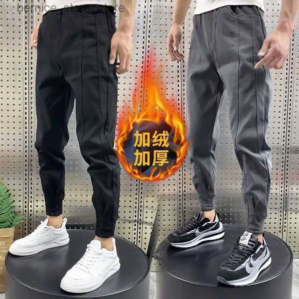 Calças masculinas na moda outono inverno calças casuais para homens cintura elástica comprimento total moda harem calças estilo coreano velo jogger calças masculinas q231201