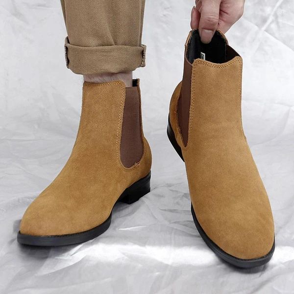 Botas masculinas moda estilo antigo retro tornozelo resistente ao desgaste camurça masculino sapatos de inverno quente versátil antiderrapante wearable