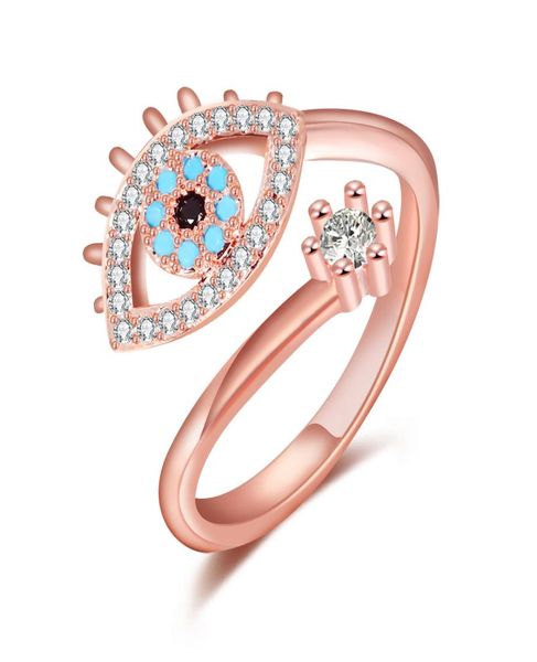 Anello regolabile per le donne Colore oro rosa Collana di cristallo malocchio blu Set di gioielli da sposa Braccialetto di moda alla moda per ragazze7295687