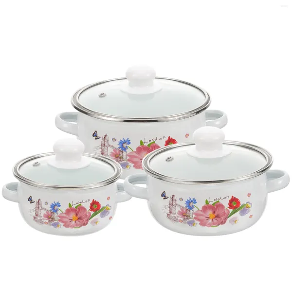 Doppie Caldaie 3 Pezzi Pentola Per Uso Domestico Retro Smalto Zuppa Pentola Stufato Cucina Con Coperchio