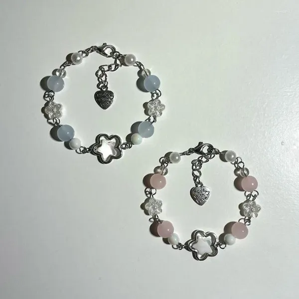 Braccialetti a maglie Bracciale carino fatto a mano con perline blu rosa a forma di cuore, regalo per gli amici