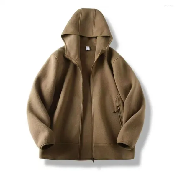 Jaquetas masculinas camada interna jaqueta elegante comprimento médio grosso casaco à prova de vento com fecho de zíper cor sólida múltipla para outono/inverno