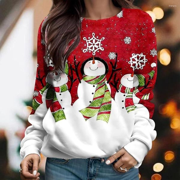 Felpe con cappuccio da uomo Felpa con cappuccio con stampa di pupazzo di neve di Natale da donna Moda girocollo Top Abbigliamento casual Autunno e inverno caldo