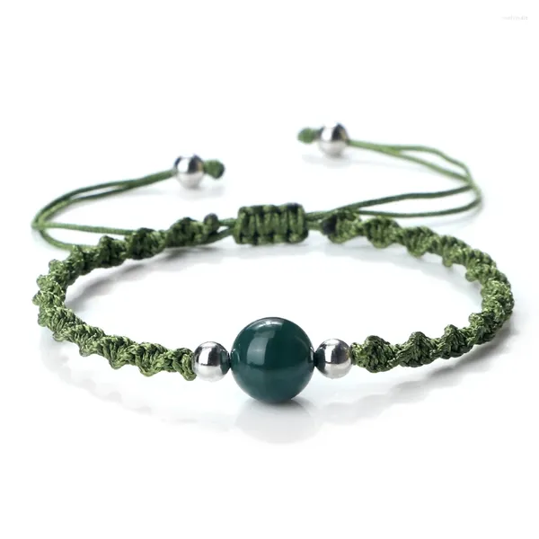 Strand 10mm listra verde ágata pingente moda pulseiras clássico tecido fio pulseira pulseira sorte oração masculino feminino jóias presente