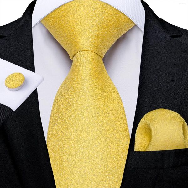 Fliegen Luxus Gelb Solide Seide Für Männer 8 cm Breite Hochzeit Party Krawatte Einstecktuch Manschettenknöpfe Business Anzüge Zubehör geschenk