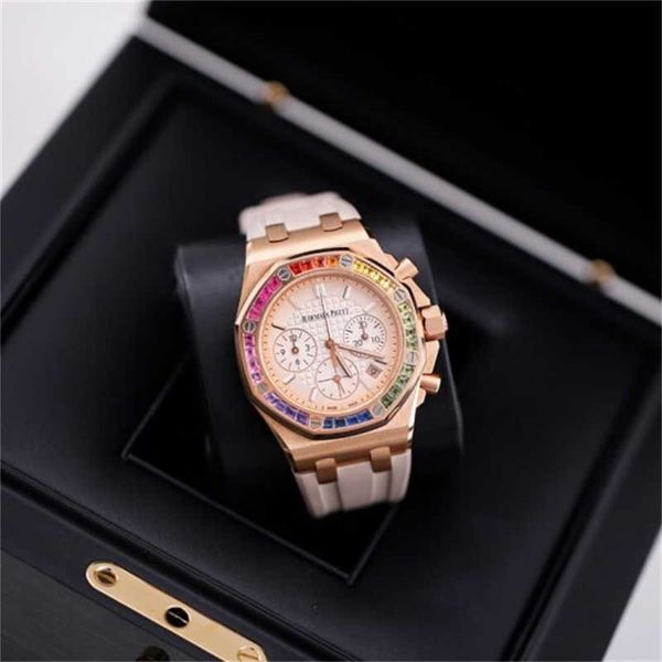 Audemar Pigue Sport Machinery Orologi Orologio da donna Design Audemar Pigue Royal Oak Offshore 26236 Ms o Oro rosa Arcobaleno con diamanti grezzi Orologi automatici svizzeri W HBO6