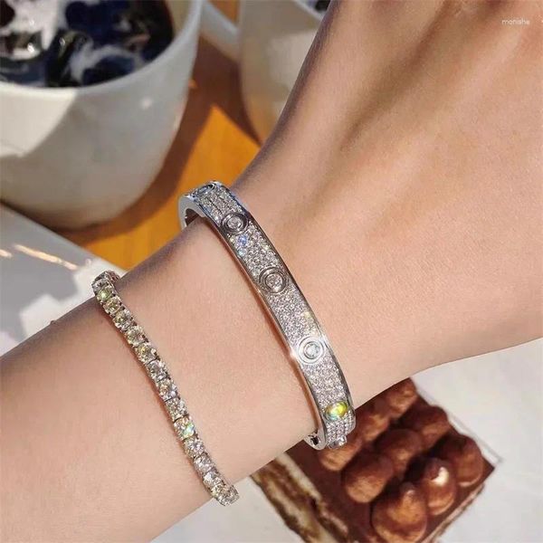 Bracciale di ispirazione in acciaio al titanio moda braccialetto per le donne 3 file di cristallo di lusso placcatura in oro 18 carati braccialetti di zirconi intarsiati