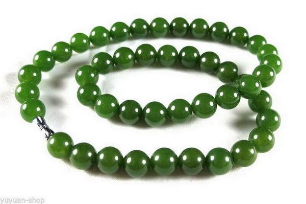 1pc all'ingrosso asiatico 100% giada naturale verde scuro 10mm perline collana 17