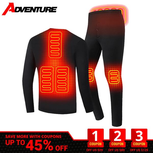 Damen Thermo-Unterwäsche, beheizter Unterwäsche-Anzug, Winter, beheizte Thermo-Unterwäsche, Herren, USB, elektrisch, lange Unterhosen, Fleece-Pyjama, Skifahren, Heizkleidung, S-5XL, 231130