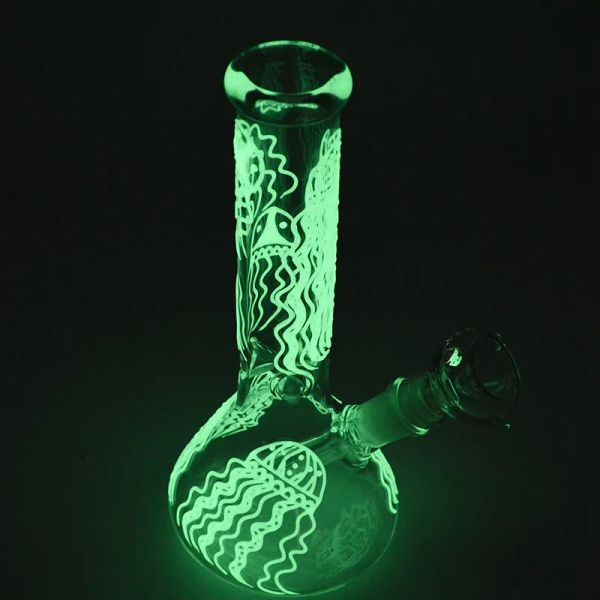 Grow In The Dark Narghilè Becher Bong Tubo dritto Medusa Dab Rigs Tubi per acqua in vetro Giunto fluorescente GID04 ZZ