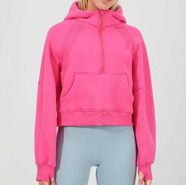 LL Aynı Model Yoga Yarım Zip Scuba Hoodie Başparmak Deliği Kalın Kapüşonlu Kapüşonlu Spor Spor Salonu Fitness Kadın Ceket Kazak G1UJ