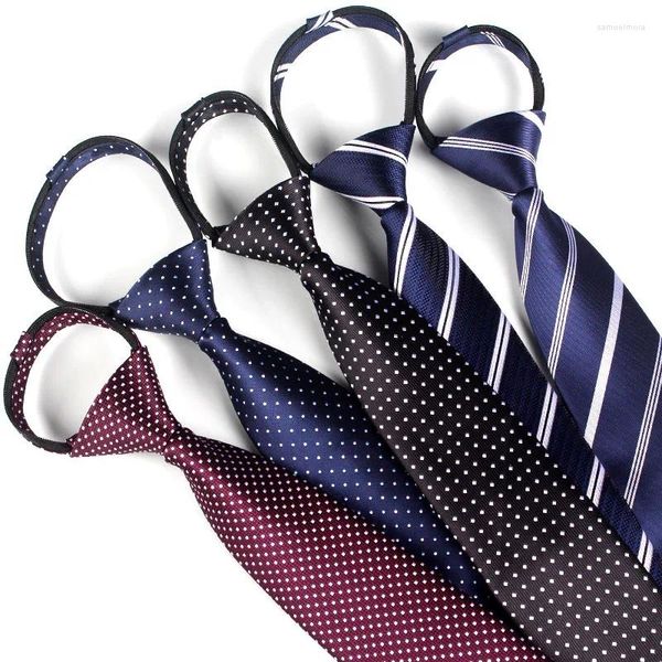 Laços 8cm homem preguiçoso sem nós zíper gravatas 1200 fio de poliéster tecelagem jacquard listra gravata tanto masculino quanto feminino