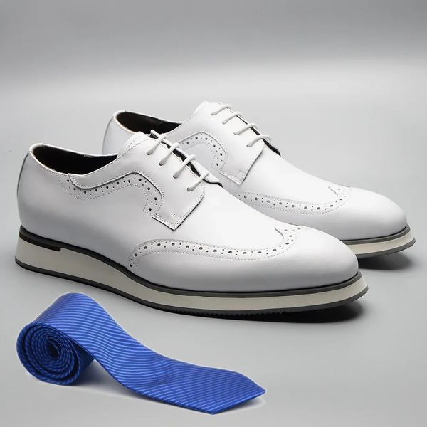 Elbise ayakkabıları Xebos Erkekler Beyaz Yaz Sabahları Orijinal Deri Nefes Alabilir Dantel Up Kanat İpucu Derby Ayakkabı Ayrıntılı Açık Dış Mekan Ayakkabı Erkek 231130