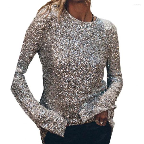 Camicette da donna Paillettes scintillanti Camicetta da donna Sexy Backless Manica lunga Party Club Lady Pullover T-shirt dalle prestazioni superiori