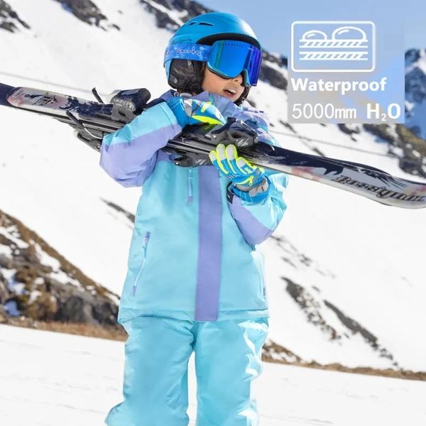Skianzüge Outdoor Kinder Ski für Jungen Mädchen Winter Thermo Snowboarden Winddicht Wasserdicht Träger Hosen Kleidung Set 231130